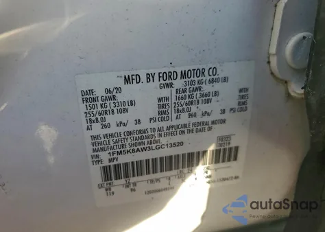 2020 Ford Explorer Police Interceptor z USA, uszkodzony, nr VIN 1FM5K8AW3LGC13520